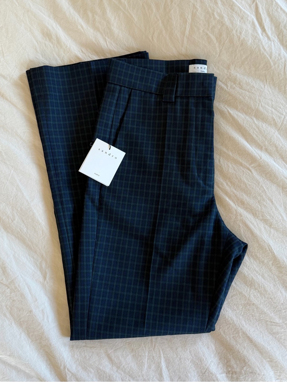 NWT Sandro Deep Navy Plaid Trousers